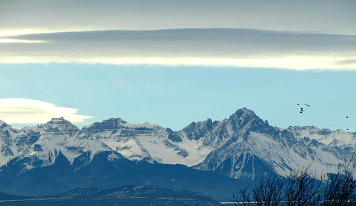 winter sky snow mountains clouds colorado sanjuanmountains geeseinflight montrosecolorado sneffelsrange