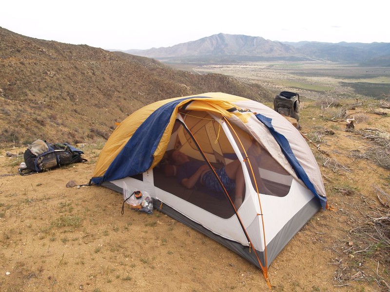 PCT San Felipe Hills - our tent on the firebreak looking south toward Granite Mountain