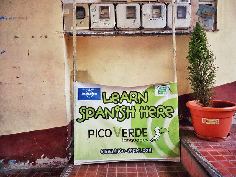 Pico Verde Spanish school sign, La Paz