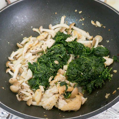 add in spinach and chicken