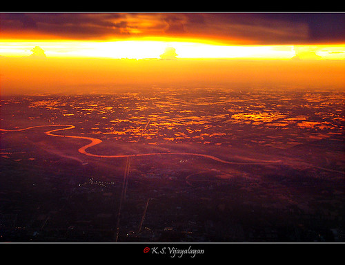 Bird's-eye view: Sunset over a city