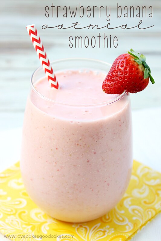 Get your day off to a great start with this Strawberry Banana Oatmeal Smoothie! Full of protein, vitamin c, fiber, folate, potassium and low in saturated fat, cholesterol and sodium! Drink up!