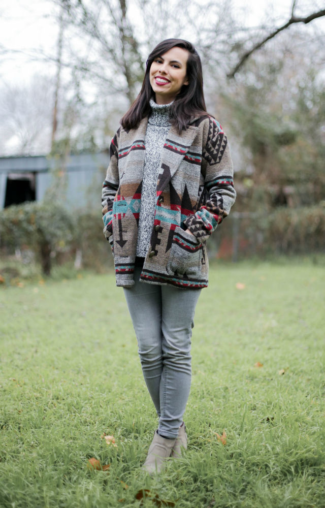 aztec tribal coat, austin texas style blogger, austin fashion blogger, austin texas fashion blog