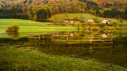 morning lake nature water field sunrise slovenia slovenija karst intermittent planina