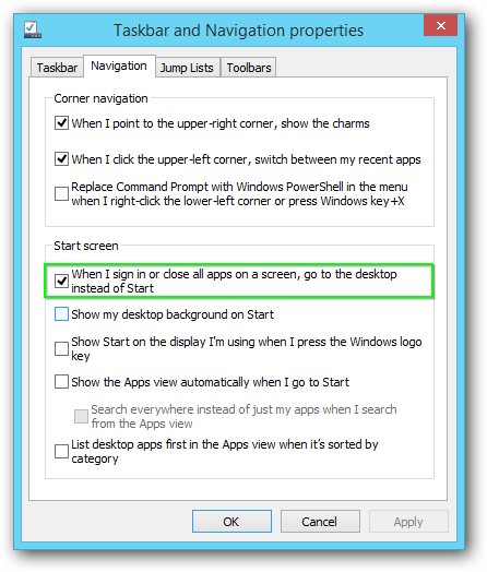 Windows 8.1 Taksbar and Navigation Properties