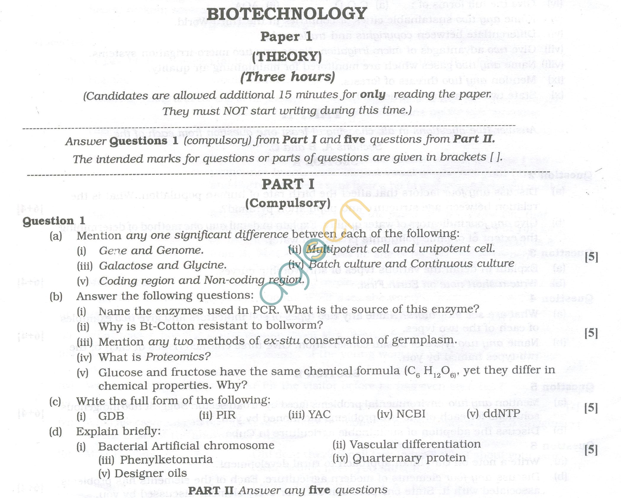 ISC Question Papers 2013 for Class 12 - Biotechnology Paper 1