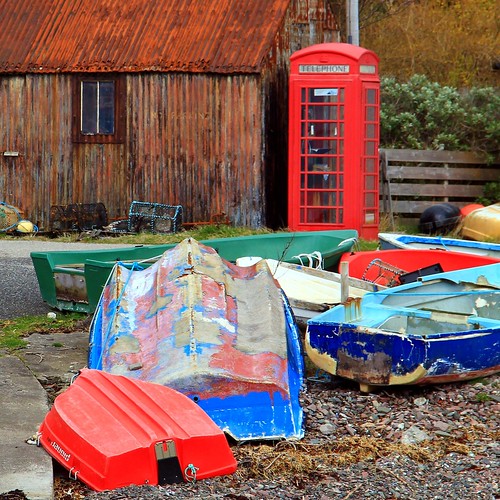 square boats coast scotland seaside colours harbour coastal shore squareformat remote colourful seashore isolated phonebox corrugated torridon alligin diabaig lowerdiabaig
