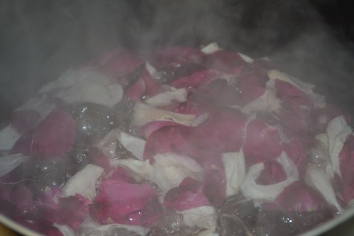 Pink and red petals boiling