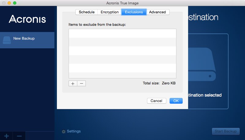 Acronis True Image 2015 - Settings - Exclusions