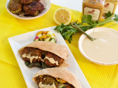 Spinach Falafel with Hatch Chili Mustard Tahini Sauce