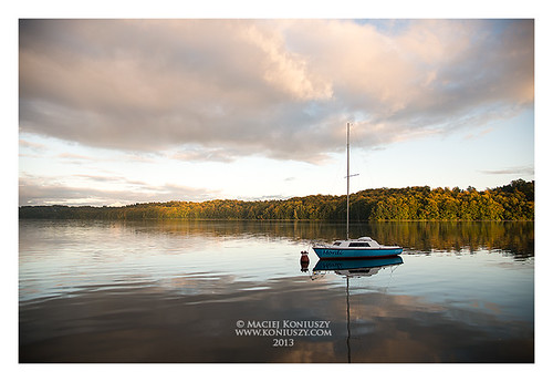 sunset lake landscape boat koniuszy