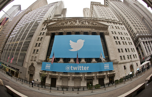 A Twitter Banner Draped Over The New York Stock Exchange For Twitter's IPO