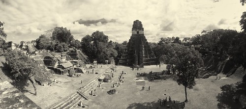 panorama sepia temple ancient pyramid maya mayan