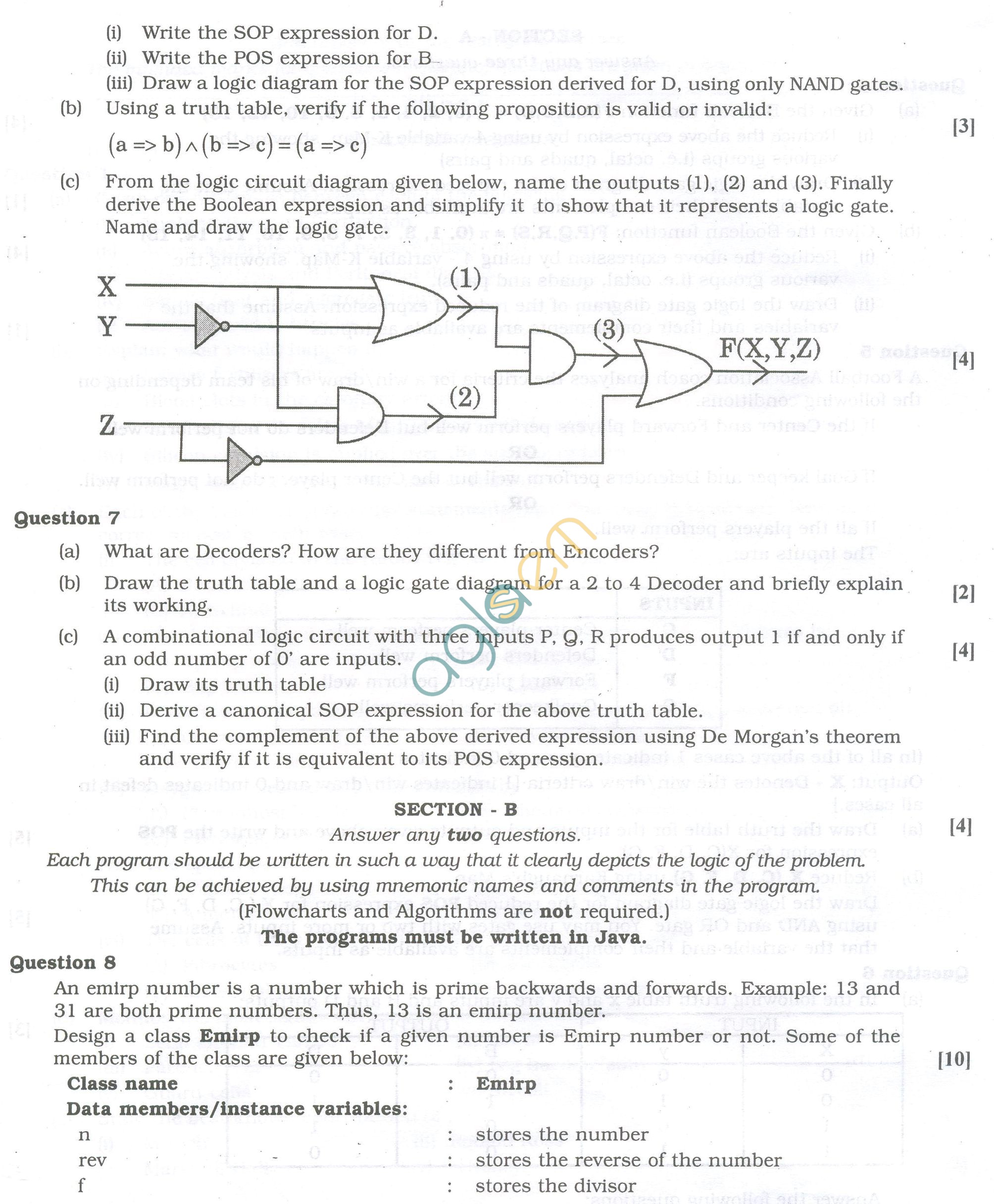 ISC Question Papers 2013 for Class 12 - Computer Science
