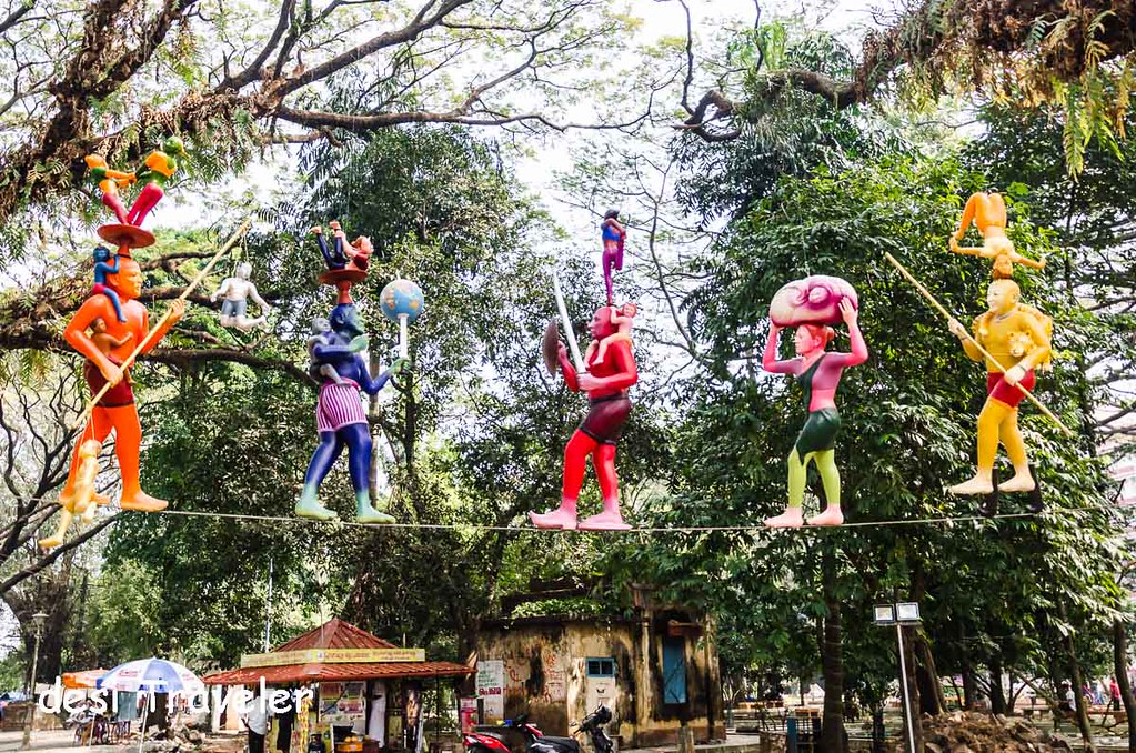 open air art installation showing trapeze artists