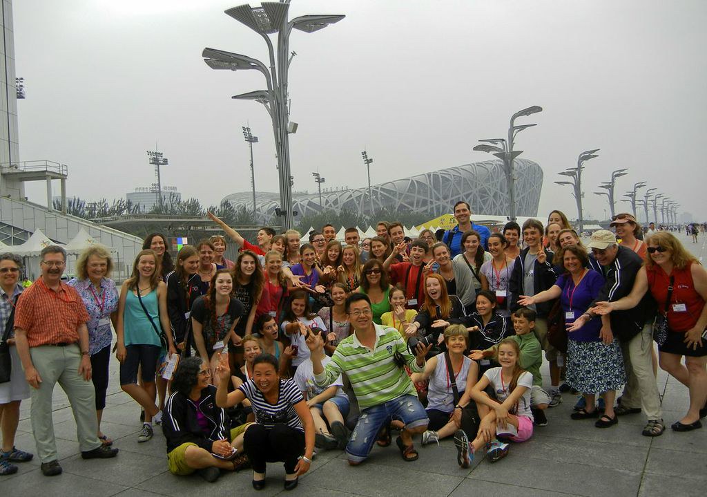 Sacramento Children's Chorus in front of the National Stadium in Beijing