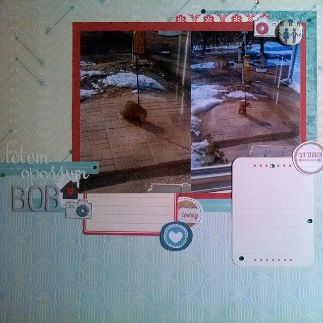 Scrapbook layout about our totem opossum Bob for LOAD514