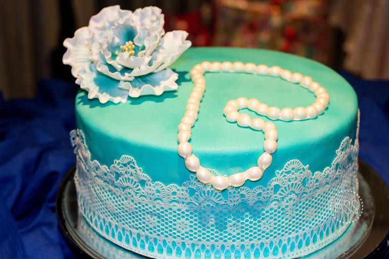 Simple Birthday Cake with Edible Lace, Flowers & Pearls by Krispee's SweetSINsation