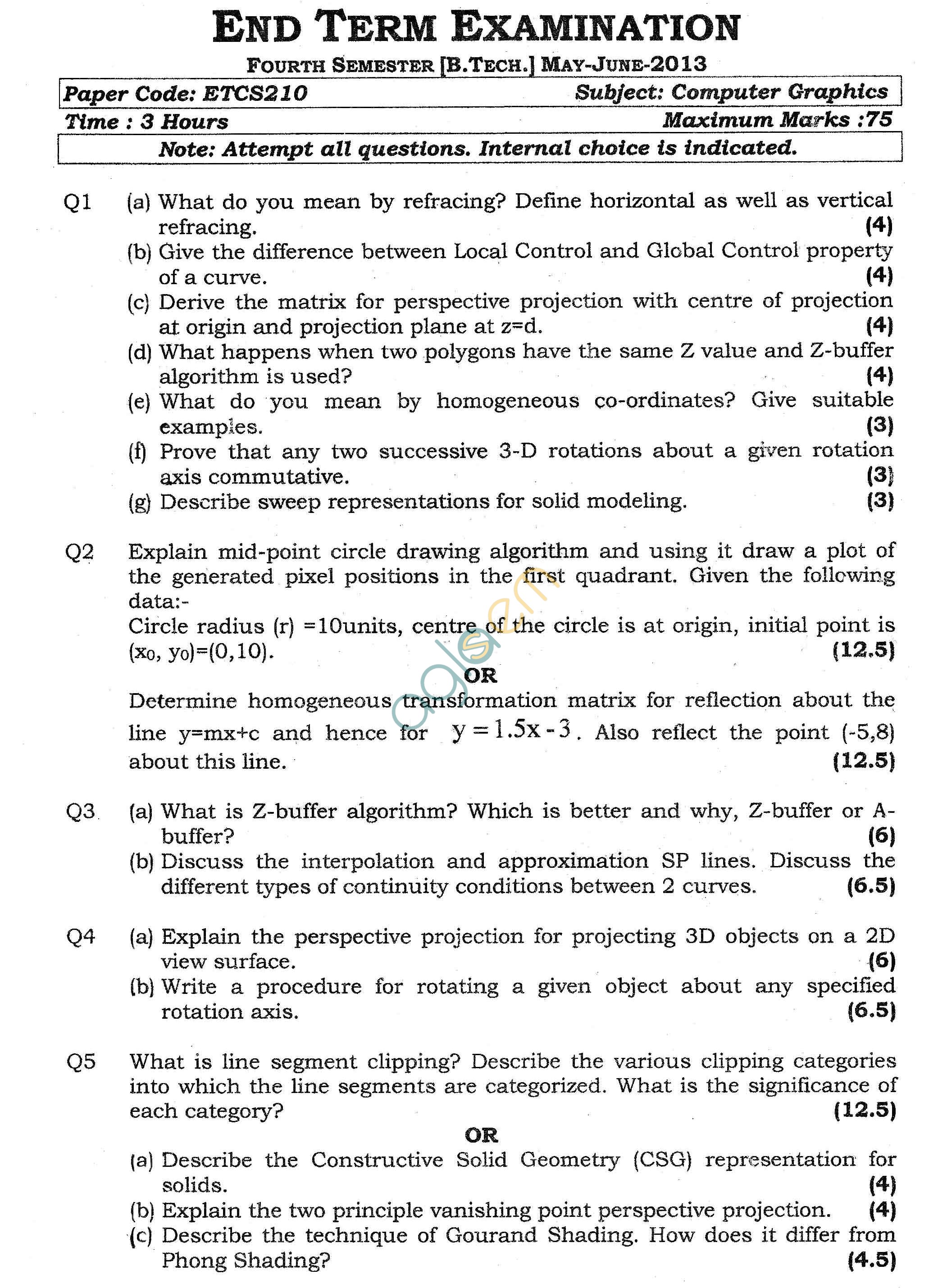 GGSIPU Question Papers Fourth Semester – End Term 2013 – ETCS-210