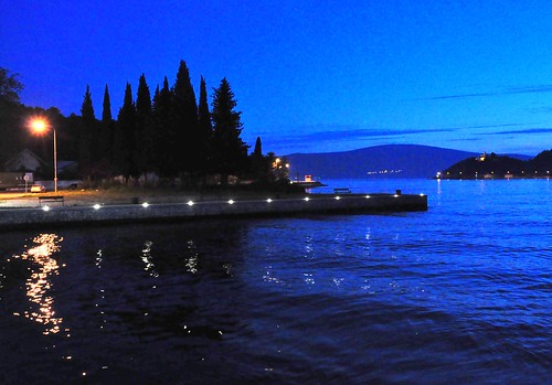 blue trees sky reflection water silhouette night reflections evening nikon waves handheld bluehour montenegro kotor eveningstar tivat 18200mm d90 kotorbay stevelamb lepetane