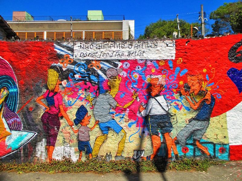 'Don't feed the graffiti artist' piece in Beco do Batman, Sao Paulo