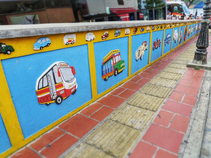 Tiles painted with buses in Guatape Colombia