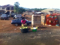 Selling bananas by the roadside in Akure, Ondo, Nigeria.
