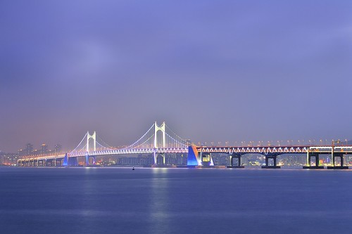 longexposure bridge sea sky reflection beach water night landscape nikon cloudy korea busan nightview nikkor d4 부산 해운대 광안리 nikond4