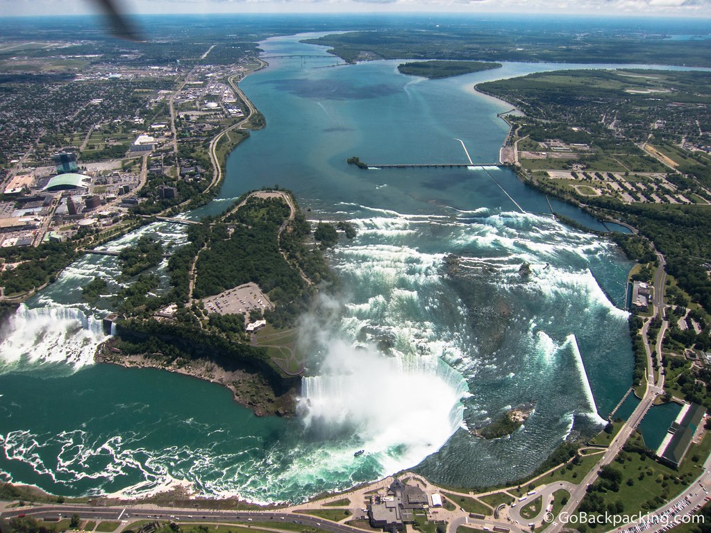 Approaching Niagara Falls by helicopter