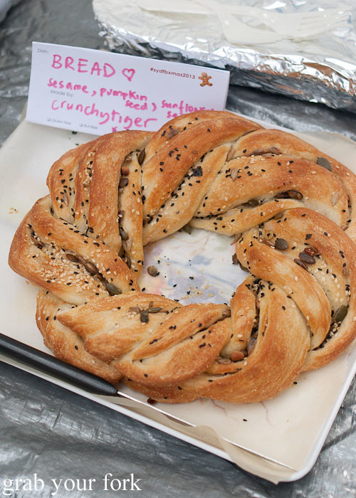 Homemade bread wreath by Crunchy Tiger at the Sydney Food Bloggers Christmas Picnic 2013