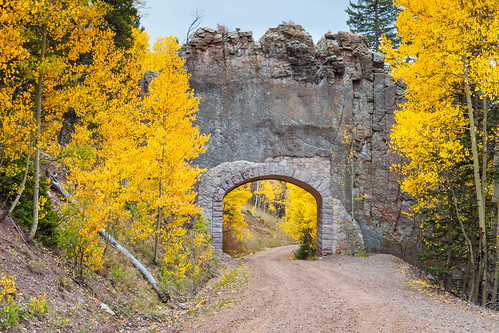 autumn trees mountains architecture flora colorado unitedstates tunnel historic aguilar aspens roads geology rockformations sanisabelnationalforest