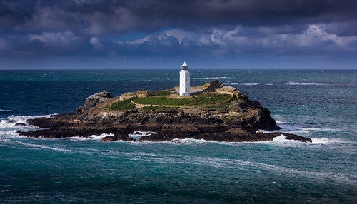 light sea lighthouse clouds island cornwall day waves cloudy maritime godrevy gwithian