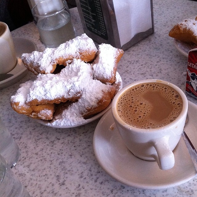 At Café du Monde. Breakfast of champions.