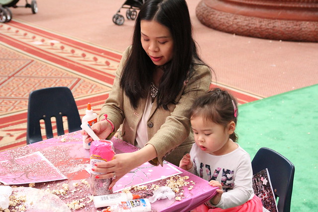 Our first craft activity was to decorate cherry blossom trees with glitter and popcorn.
