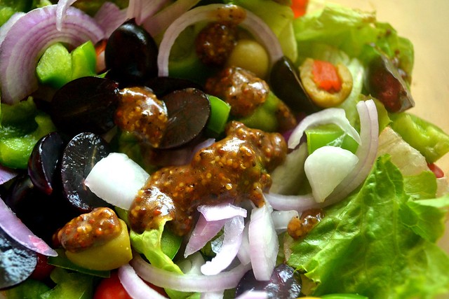 Green Salad with Grapes, Cherry Tomatoes, Onions and Mustard - Balsamic Vinaigrette