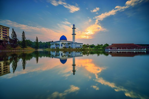 morning sunset sky lake reflection clouds sunrise dawn mirror day cloudy mosque lee tamron bangi tasik uniten d600 gnd bigstopper ariefrasa