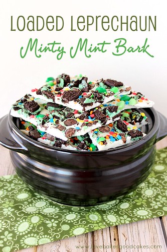 Loaded Leprechaun Minty Mint Bark stacked up in a black bowl.