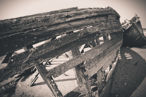 wood old sea summer blackandwhite bw white black france slr art texture beach monochrome digital canon landscape photography eos boat sand europe flickr ship dof view image perspective picture shipwreck shutter 365 dslr wreck normandy destroyed cracked project365 365days 365project 5dmarkiii youperspective