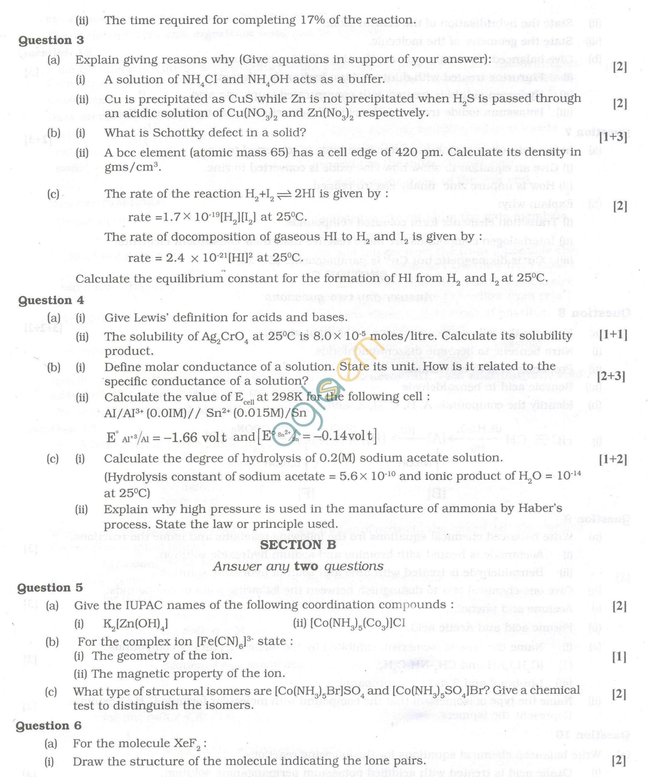 ISC Question Papers 2013 for Class 12 - Chemistry