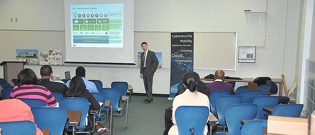 Computer Science Corporation (CSC) representative, Geoffrey Lucas, spoke with Grambling State University College of Business majors