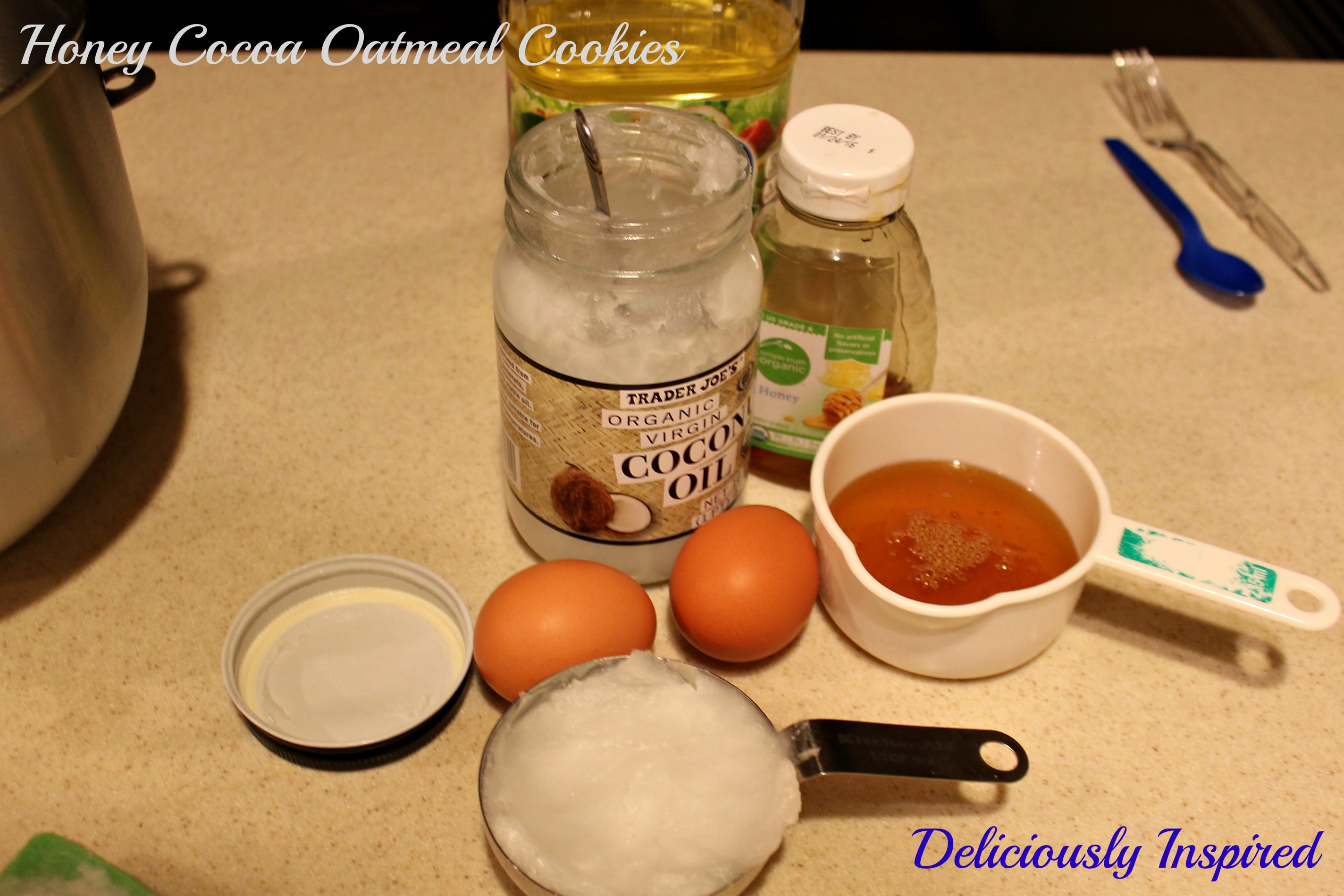 Honey Cocoa Oatmeal Cookies - Wet Ingredients