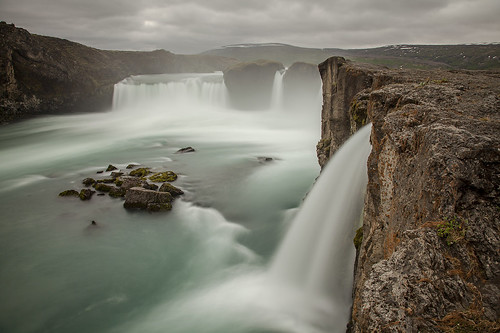 sky nature water rock clouds river landscape waterfall iceland goðafoss halfround