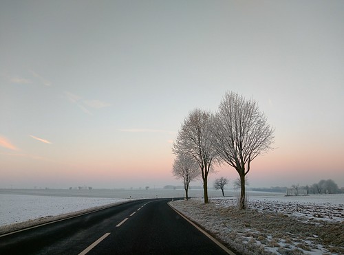road morning winter light sunrise