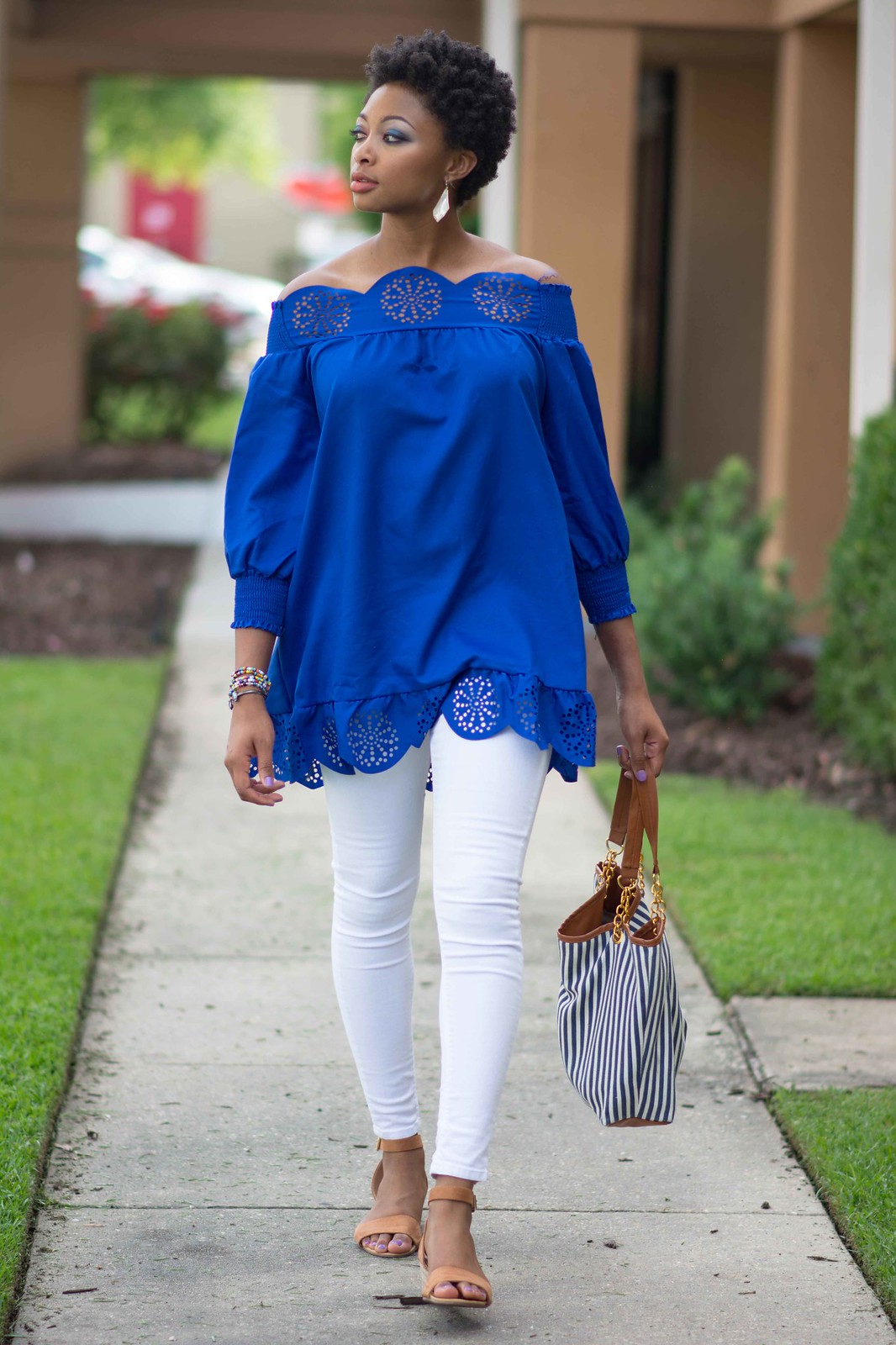 blue cold shoulder dress, louisiana fashion blogger