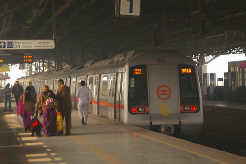 Delhi Metro Red Line Train in Shahdara.Sta, Delhi, India /Jan 9, 2014