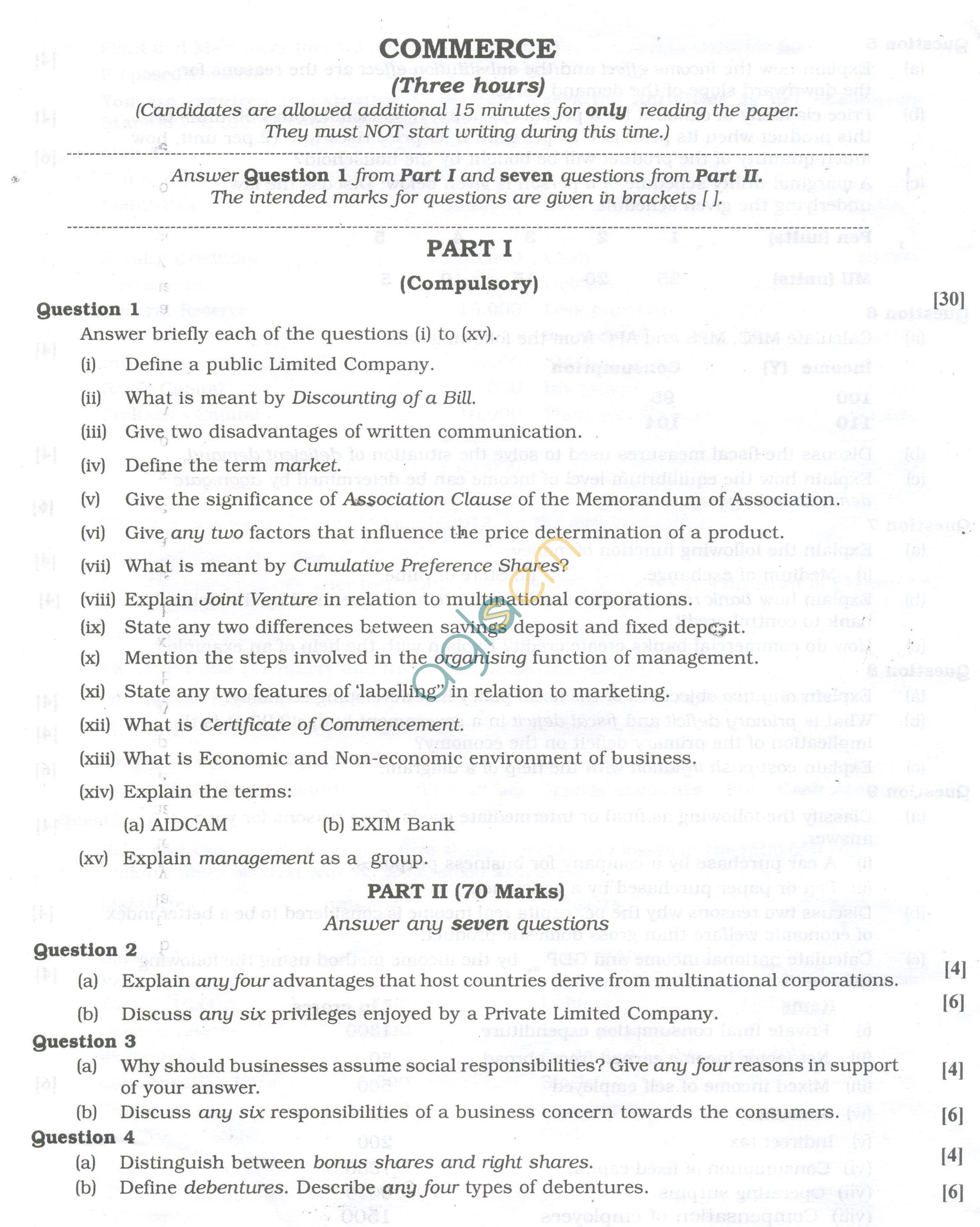 ISC Question Papers 2013 for Class 12 - Commerce