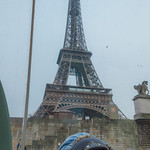 George sleeping beneath the Eiffel Tower