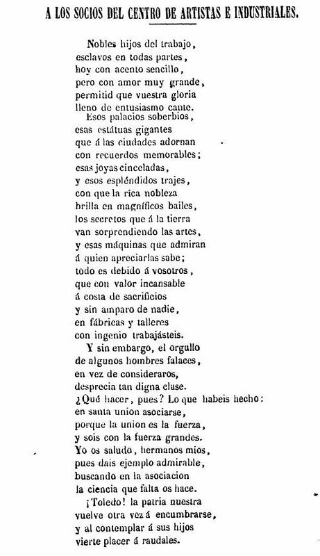 Discurso de Gabriel Bueno en la inauguración del Centro de Artistas e Industriales de Toledo. El Tajo, 31 marzo de 1866