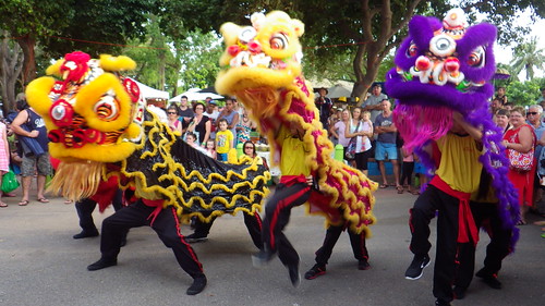Lion dance at opening of Mindil Beach market 2014
