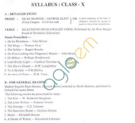 WB Board Syllabus for Madhyamik (Class 10) - English